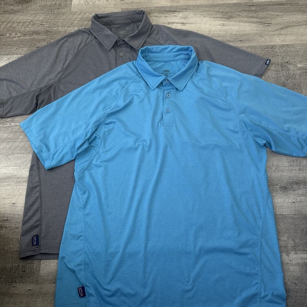LOT Of 2 AFTCO AFTECH Performance Polo Shirts Mens XL Blue Gray Fishing Vented